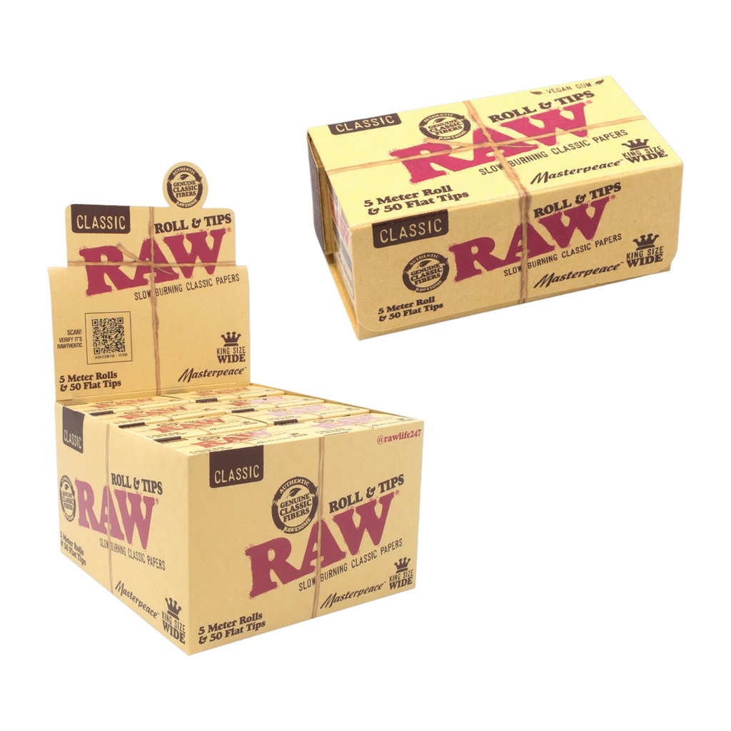 RAW MASTERPIECE KING SIZE WIDE CLASSIC ROLL & TIPS BOX OF 24