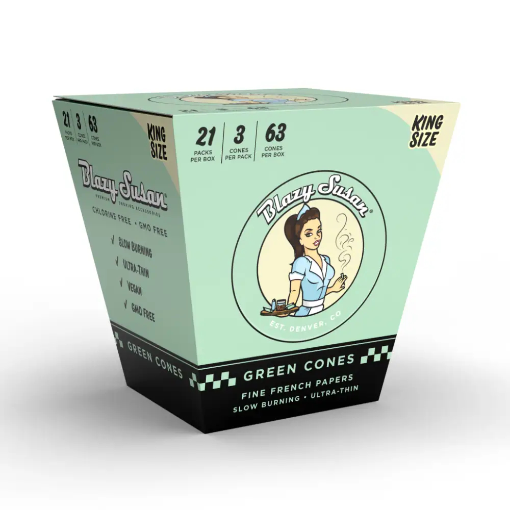 BLAZY SUSAN KING SIZE GREEN CONES 3CT BOX OF 21