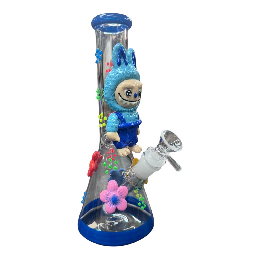 10" GLOW IN THE DARK FLOWER BUNNY BEAKER GLASS WATER PIPE ASSORTED DESIGNS #TZ225