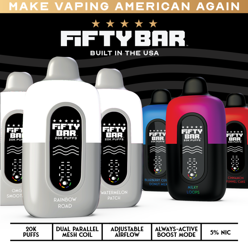 FIFTY BAR 20K 5% NICOTINE DISPOSABLE BOX OF 5