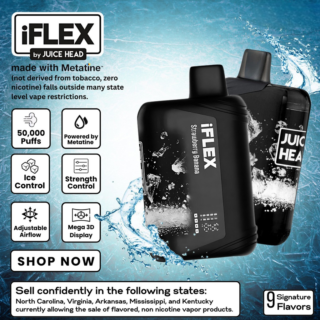 IFLEX BY JUICE HEAD 5% METATINE DISPOSABLE 50000 PUFFS BOX OF 5