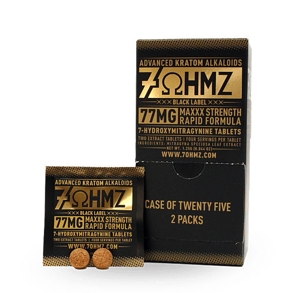 7-OHMZ BLACK LABEL 77MG 7-HYDROXY MAXXX STRENGTH RAPID FORMULA TABLETS 2CT BOX OF 25