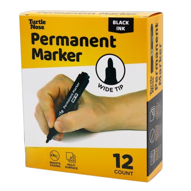 TURTLE NOSE BLACK INK PERMANENT MARKER BOX OF 12