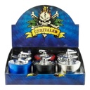 TOBACCO GRINDER 63MM ZINC ALLOY WITH HANDLE ON TOP 4 PARTS #GR071 BOX OF 6