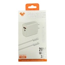 VITOG WALL COMBO USB-C TO USB-C 20W 3FT CABLE