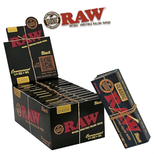 Raw Black Connoisseur 1 1/4+Tip Classic 24ct pk