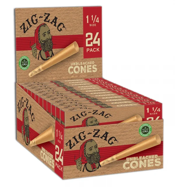 Zig Zag 1 1/4 Unbleached Cone 24ct - 12 box